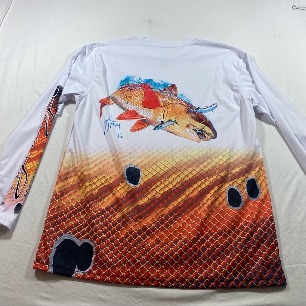 Guy Harvey Fishing Shirt White Orange Hammerhead lightweight breathable - Picture 6 of 6